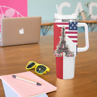 French American Heritage Month Tumbler With Handle Flag Style with USA Eagle and Eiffel Tower