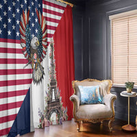 French American Heritage Month Window Curtain Flag Style with USA Eagle and Eiffel Tower