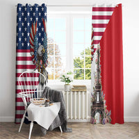 French American Heritage Month Window Curtain Flag Style with USA Eagle and Eiffel Tower