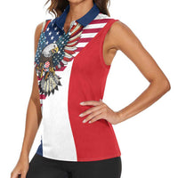 French American Heritage Month Women Sleeveless Polo Shirt Flag Style with USA Eagle and Eiffel Tower