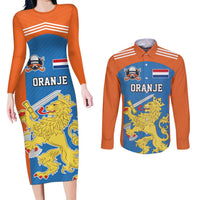 Netherlands Field Hockey Custom Couples Matching Long Sleeve Bodycon Dress and Long Sleeve Button Shirt Sporty Style