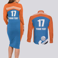 Netherlands Field Hockey Custom Couples Matching Long Sleeve Bodycon Dress and Long Sleeve Button Shirt Sporty Style