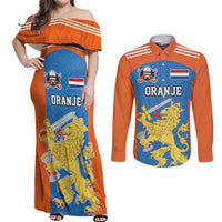Netherlands Field Hockey Custom Couples Matching Off Shoulder Maxi Dress and Long Sleeve Button Shirt Sporty Style