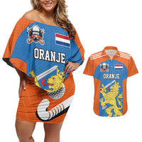 Netherlands Field Hockey Custom Couples Matching Off Shoulder Short Dress and Hawaiian Shirt Sporty Style