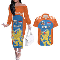 Netherlands Field Hockey Custom Couples Matching Off The Shoulder Long Sleeve Dress and Hawaiian Shirt Sporty Style