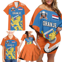 Netherlands Field Hockey Custom Family Matching Off Shoulder Short Dress and Hawaiian Shirt Sporty Style