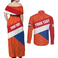Netherlands Drenthe Province Personalized Couples Matching Off Shoulder Maxi Dress and Long Sleeve Button Shirt Flag of Drenthe