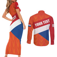 Netherlands Drenthe Province Personalized Couples Matching Short Sleeve Bodycon Dress and Long Sleeve Button Shirt Flag of Drenthe