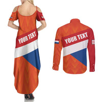 Netherlands Drenthe Province Personalized Couples Matching Summer Maxi Dress and Long Sleeve Button Shirt Flag of Drenthe