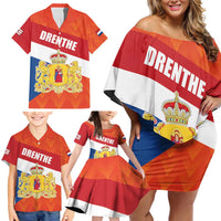 Netherlands Drenthe Province Personalized Family Matching Off Shoulder Short Dress and Hawaiian Shirt Flag of Drenthe