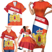 Netherlands Drenthe Province Personalized Family Matching Short Sleeve Bodycon Dress and Hawaiian Shirt Flag of Drenthe