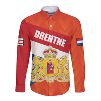 Netherlands Drenthe Province Personalized Long Sleeve Button Shirt Flag of Drenthe