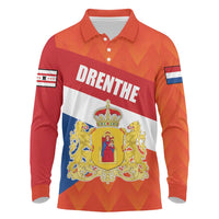 Netherlands Drenthe Province Personalized Long Sleeve Polo Shirt Flag of Drenthe