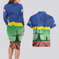 Netherlands Flevoland Province Couples Matching Long Sleeve Bodycon Dress and Hawaiian Shirt Flag Style