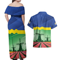 Netherlands Flevoland Province Couples Matching Off Shoulder Maxi Dress and Hawaiian Shirt Flag Style