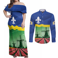 Netherlands Flevoland Province Couples Matching Off Shoulder Maxi Dress and Long Sleeve Button Shirt Flag Style