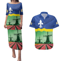 Netherlands Flevoland Province Couples Matching Puletasi and Hawaiian Shirt Flag Style