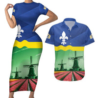 Netherlands Flevoland Province Couples Matching Short Sleeve Bodycon Dress and Hawaiian Shirt Flag Style