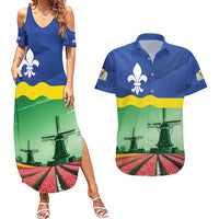 Netherlands Flevoland Province Couples Matching Summer Maxi Dress and Hawaiian Shirt Flag Style