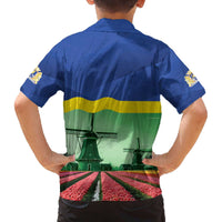 Netherlands Flevoland Province Family Matching Off The Shoulder Long Sleeve Dress and Hawaiian Shirt Flag Style