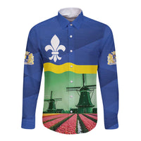 Netherlands Flevoland Province Long Sleeve Button Shirt Flag Style