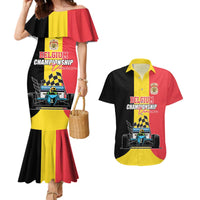 Custom Belgium Formula One Couples Matching Mermaid Dress and Hawaiian Shirt Motorsport with Flag F1 World Championship