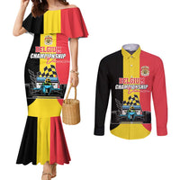 Custom Belgium Formula One Couples Matching Mermaid Dress and Long Sleeve Button Shirt Motorsport with Flag F1 World Championship