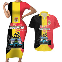 Custom Belgium Formula One Couples Matching Short Sleeve Bodycon Dress and Hawaiian Shirt Motorsport with Flag F1 World Championship