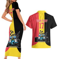 Custom Belgium Formula One Couples Matching Short Sleeve Bodycon Dress and Hawaiian Shirt Motorsport with Flag F1 World Championship