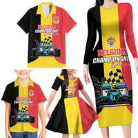 Custom Belgium Formula One Family Matching Long Sleeve Bodycon Dress and Hawaiian Shirt Motorsport with Flag F1 World Championship