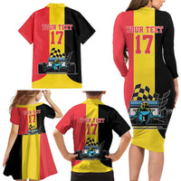 Custom Belgium Formula One Family Matching Long Sleeve Bodycon Dress and Hawaiian Shirt Motorsport with Flag F1 World Championship
