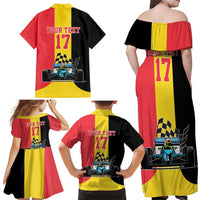 Custom Belgium Formula One Family Matching Off Shoulder Maxi Dress and Hawaiian Shirt Motorsport with Flag F1 World Championship