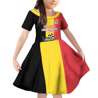 Custom Belgium Formula One Family Matching Off Shoulder Short Dress and Hawaiian Shirt Motorsport with Flag F1 World Championship