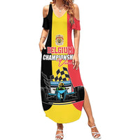 Custom Belgium Formula One Family Matching Summer Maxi Dress and Hawaiian Shirt Motorsport with Flag F1 World Championship