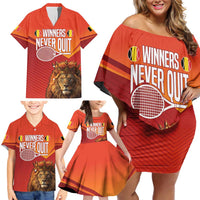 Custom Belgium Tennis Champions Family Matching Off Shoulder Short Dress and Hawaiian Shirt Winners Never Quit with A Crowned Lion