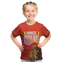 Custom Belgium Tennis Champions Kid T Shirt Winners Never Quit with A Crowned Lion