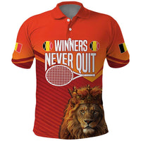 Custom Belgium Tennis Champions Polo Shirt Winners Never Quit with A Crowned Lion