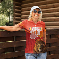 Custom Belgium Tennis Champions Women Polo Shirt Winners Never Quit with A Crowned Lion