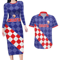 Custom Croatia Basketball Couples Matching Long Sleeve Bodycon Dress and Hawaiian Shirt Sporty Style