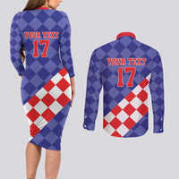Custom Croatia Basketball Couples Matching Long Sleeve Bodycon Dress and Long Sleeve Button Shirt Sporty Style