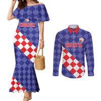 Custom Croatia Basketball Couples Matching Mermaid Dress and Long Sleeve Button Shirt Sporty Style