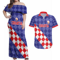 Custom Croatia Basketball Couples Matching Off Shoulder Maxi Dress and Hawaiian Shirt Sporty Style