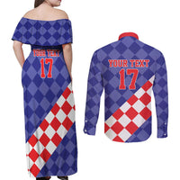 Custom Croatia Basketball Couples Matching Off Shoulder Maxi Dress and Long Sleeve Button Shirt Sporty Style