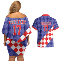 Custom Croatia Basketball Couples Matching Off Shoulder Short Dress and Hawaiian Shirt Sporty Style