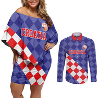 Custom Croatia Basketball Couples Matching Off Shoulder Short Dress and Long Sleeve Button Shirt Sporty Style