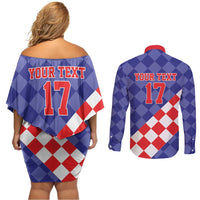 Custom Croatia Basketball Couples Matching Off Shoulder Short Dress and Long Sleeve Button Shirt Sporty Style