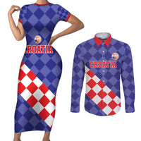 Custom Croatia Basketball Couples Matching Short Sleeve Bodycon Dress and Long Sleeve Button Shirt Sporty Style