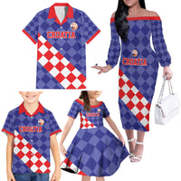Custom Croatia Basketball Family Matching Off The Shoulder Long Sleeve Dress and Hawaiian Shirt Sporty Style
