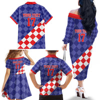 Custom Croatia Basketball Family Matching Off The Shoulder Long Sleeve Dress and Hawaiian Shirt Sporty Style