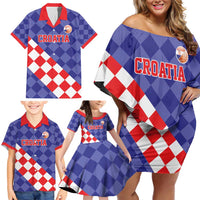 Custom Croatia Basketball Family Matching Off Shoulder Short Dress and Hawaiian Shirt Sporty Style